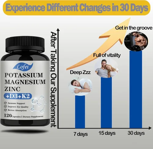 Miniatura 3 de Suplemento de potasio y magnesio, magnesio y potasio y zinc con vitamina D3 y K2, apoyo inmunológico para mujeres y hombres, absorción mejorada, sin