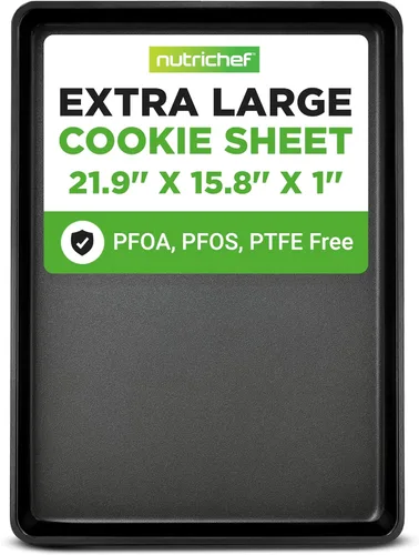 NutriChef Bandeja antiadherente XL para hornear – Extra grande de 22 x 16 pulgadas con bordes elevados, bandeja de horno de acero al carbono grueso