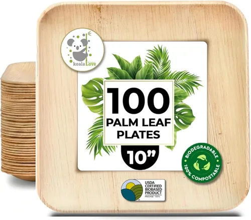 Miniatura 9 de Platos de Hoja de Palma de Bambú Desechables Cuadrados de 7 Pulgadas, Paquete a Granel de 100 para Fiestas, Diseño Elegante y Resistente, Mejores