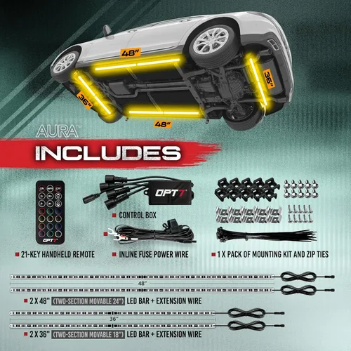 Miniatura 2 de Juego de luces LED para debajo del auto Aura OPT7 en todos los colores. Matriz, CAR