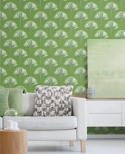Miniatura 2 de NextWall Papel tapiz tropical para despegar y pegar de palmera (brote verde)
