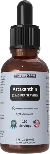 Gotas líquidas de astaxantina infundidas con aceite de oliva virgen extra prensado en frío, 12 mg por porción, soporte antioxidante natural, botella