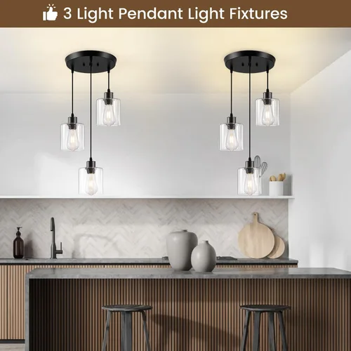 Miniatura 4 de Lámpara colgante de 3 luces, lámpara colgante para isla de cocina, iluminación colgante negra para cocina, dormitorio, pasillo, accesorios de 3