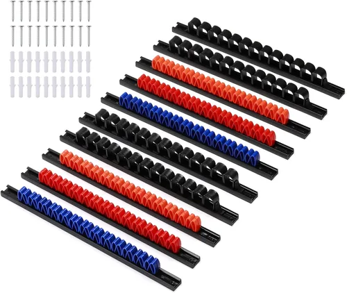 Miniatura 2 de Organizador de destornilladores y llaves, 10 piezas, colgador de llaves de riel de plástico con clips, soporte para herramientas de tablero