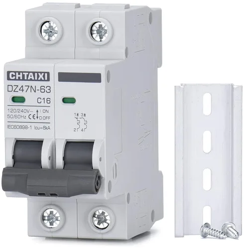 Miniatura 14 de Interruptor de Circuito en Miniatura AC, Interruptor de Circuito de 6 Amp 120V/240V de 2 Polos para Montaje en Riel DIN, Desconexión de CA Solar