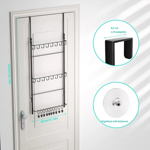 Miniatura 5 de HapiRm Perchero para Puerta - Organizador de Sombreros de 3 Niveles Montado en la Pared con 16 Ganchos y 10 Clips Móviles, Organizador de Sombreros