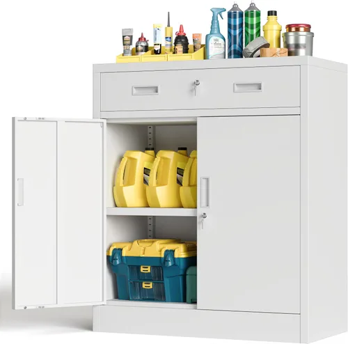 Miniatura 16 de BESFUR Armarios de almacenamiento de metal con estantes y puertas, armario de almacenamiento con cerradura de 36" de altura para oficina en casa