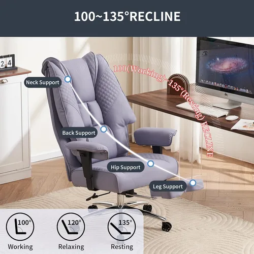 Miniatura 5 de EXCEBET Silla de oficina grande y alta, hasta 400 libras, con asiento ancho, de cuero, de respaldo alto, silla ejecutiva de oficina con reposapiés
