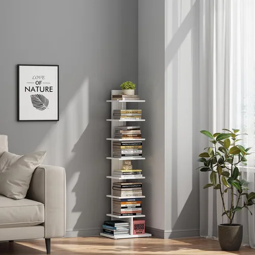 Miniatura 6 de TUTOTAK - Estantería estrecha, estantería de 8 niveles, estante de libros con espacio para la columna para espacios pequeños, estante de esquina