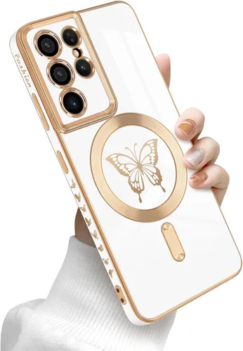Miniatura 23 de Newseego Funda magnética para Samsung Galaxy S21 Plus 5G, bonita funda de lujo con borde chapado de mariposa para mujeres, niñas y hombres, TPU