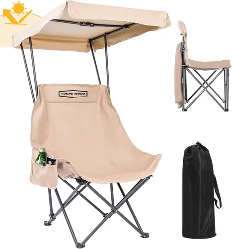 Miniatura 9 de YOUNG WOOD Silla de Camping y Playa Portátil con Toldo de Sombra, Plegable Ligera de Gran Tamaño para Todos, Fácil de Abrir y Cerrar Sin