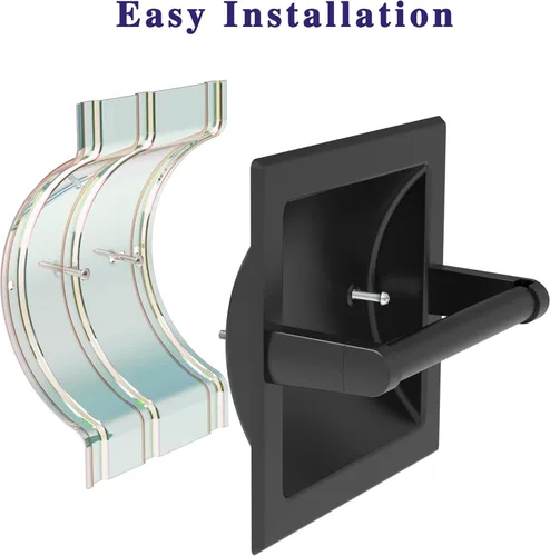 Miniatura 5 de Soporte de Papel Higiénico Negro Mate Empotrado para Rollos Grandes, Soporte de Papel Higiénico Negro Pivotante de Acero Inoxidable para Montaje