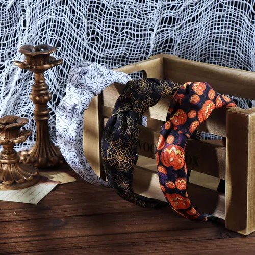 Miniatura 6 de YanJie Diademas anudadas de Halloween para mujeres y niñas, accesorios para el cabello espeluznantes de fantasma, calabaza, accesorios