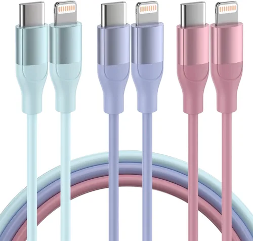 Cable USB C a Lightning de Apple, paquete de 3 cargadores de iPhone de 6 pies con certificación MFi de carga rápida tipo C a Lightning, cable de
