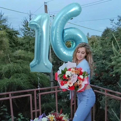 Miniatura 4 de TONIFUL Globos de helio de 40 pulgadas, color azul claro, números grandes, número 16, globos de helio de papel de aluminio azul, globos grandes