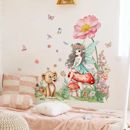 Miniatura 4 de 2 hojas de calcomanías de pared de hadas para dormitorio de niñas, murales de pared de flores, vinilo para despegar y pegar, calcomanías de pared