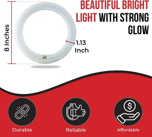 Miniatura 7 de FC8T9/CW - Bombilla circular fluorescente redonda T9 de 22 vatios y 8 pulgadas, blanco frío 4100K, 1120 lúmenes G10Q base de 4 pines 22 W, luces