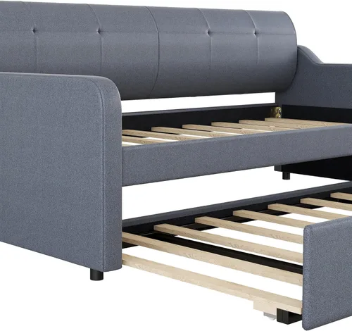 Miniatura 5 de Sofá cama individual con nido, sofá cama de tapicería con diseño de carga USB, nido puede ser plano o erigido, gris