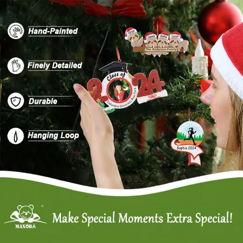 Miniatura 5 de MAXORA Adorno de Navidad personalizado para parejas 2026 – Adorno personalizado de familia de 2 de oso negro con nombres, decoración de árbol