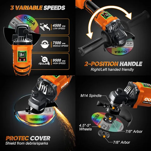 Miniatura 2 de Amoladora angular inalámbrica compatible con batería Dewalt de 20 V Max, 3 velocidades variables, motor sin escobillas con LED, soporte de Naranja