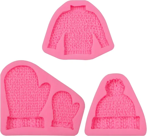Miniatura 9 de Moldes de arcilla para suéter de punto, 3 paquetes de moldes de chocolate para decoración de pasteles, decoración de cupcakes para Navidad, fiesta