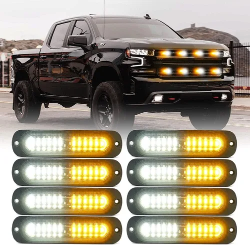 Miniatura 12 de Xprite Kit de 12 luces LED estroboscópicas de emergencia ámbar, superficie empotrada, marcador lateral, parrilla de advertencia de peligro, cabeza