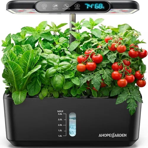 Ahopegarden Sistema de cultivo hidropónico Jardín de hierbas: kit de jardín interior de 10 cápsulas con luz LED de cultivo y pantalla inteligente de