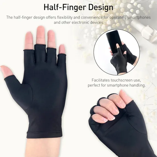 Miniatura 3 de Guantes UV para manicura de gel, UPF50+, guantes de luz UV sin dedos, para uñas de gel, guantes de manicura, guantes de protección UV para mujeres