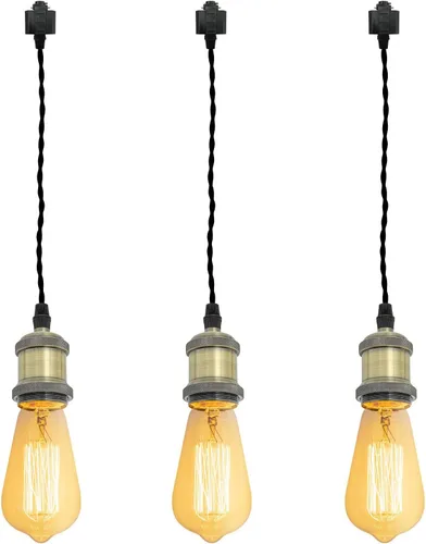 Miniatura 13 de Kiven 3 luces H System Track Mini colgante, soporte de lámpara con acabado negro perla, kit de luces de riel, colgante de rosa, tela trenzada