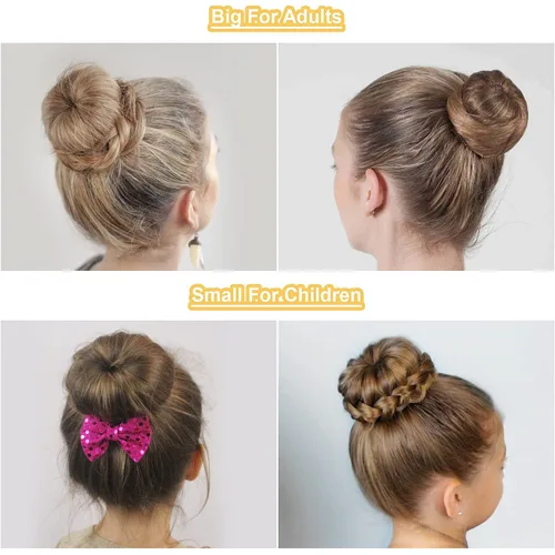 Miniatura 5 de TsMADDTs Juego para hacer moños estilo anillo, 7 moños dorados, 5 lazos para el cabello, 20 alfileres para peinados de moño