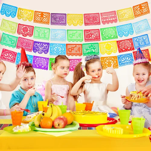 Miniatura 6 de Preboun Mantel de plástico mexicano y pancarta de papel picado mexicano, suministros de decoración de fiesta para mesas rectangulares, carnaval