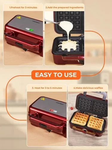 Miniatura 5 de HOUSNAT Sandwicherera, waflera 3 en 1 con placas extraíbles, prensa Panini de 1200 W con placas antiadherentes intercambiables, luces indicadoras