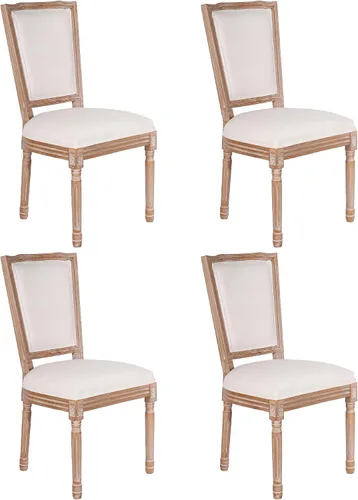 Miniatura 13 de Polar Aurora Juego de 2 sillas de comedor con respaldo cuadrado de tela beige con patas de madera maciza y marco para cocina francesa de campo