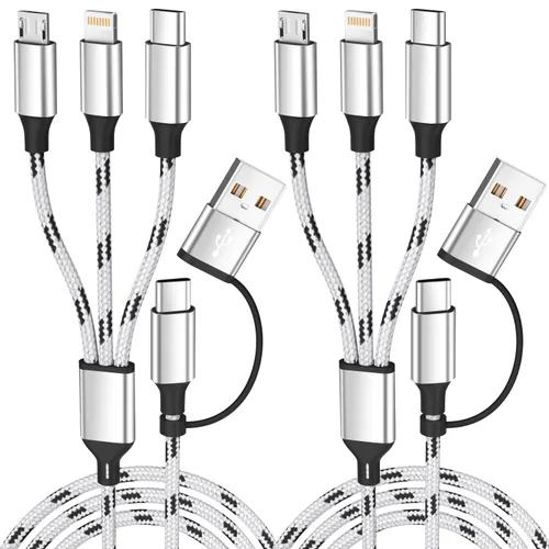 Miniatura 21 de Cable de carga múltiple (paquete de 2 cables de 4 pies) 3 en 1 para múltiples dispositivos, cable de carga universal trenzado de nailon para Negro