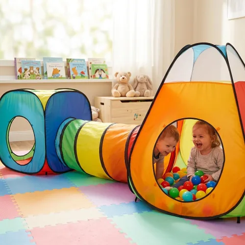 Miniatura 2 de Tienda de campaña desplegable de 3 piezas: 1 túnel de gateo + 2 tiendas de campaña: tiendas de campaña para niños, niñas, bebés y niños pequeños