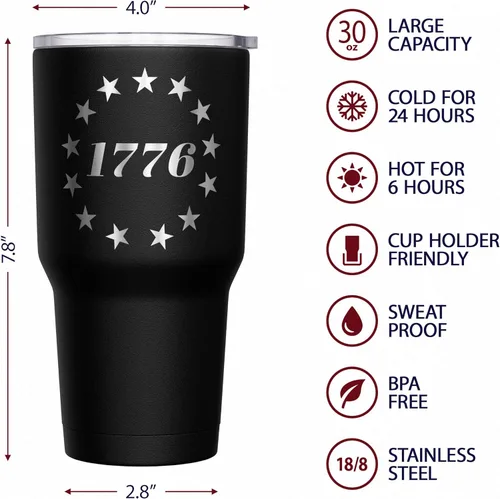 Miniatura 6 de We The People Holsters - Bandera 1776 de Betsy Ross - Taza de Betsy Ross - Taza de viaje de bandera estadounidense para café - Taza de bandera