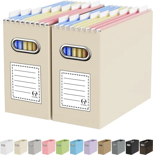 Miniatura 34 de Oterri Caja organizadora de archivos de cartón para colgar carpetas de archivos, tamaño carta, caja de archivos para escritorio de computadora