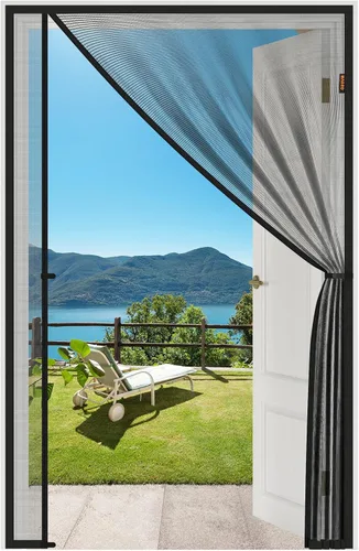 Miniatura 11 de MAGZO Puerta mosquitera magnética, se adapta a puertas de 32'' x 80'' (tamaño de malla de 34'' x 81''), apertura desplazada izquierda y derecha, Gris