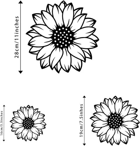 Miniatura 2 de RESACO Decoración de pared de girasol, 3 piezas, flores, arte de pared de metal, girasoles negros, decoración del hogar para baño, granja, sala