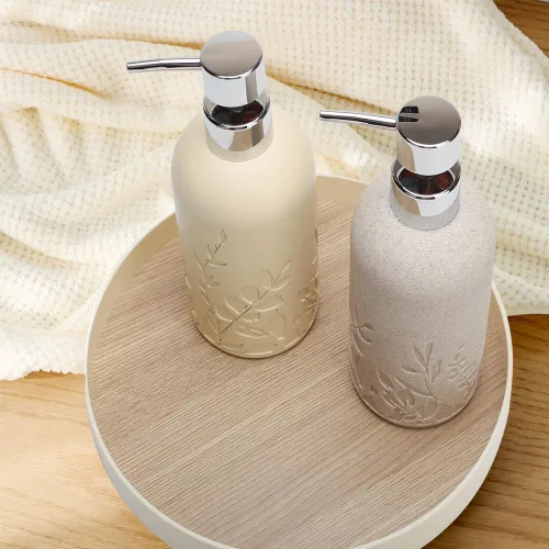 Miniatura 6 de 1 dispensador de jabón de manos, dispensador de jabón líquido de resina texturizada de arenisca para encimera de baño, dispensador de jabón