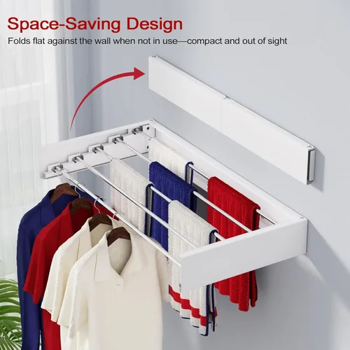 Miniatura 2 de Estante de secado montado en la pared de 31.5", estante de secado de ropa plegable con varillas de acero inoxidable, estante de secado retráctil