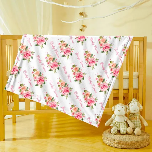 Miniatura 3 de Mantas de bebé personalizadas para niñas con nombre, manta de rosa rosa para bebé, niña, recién nacida, artículos esenciales imprescindibles