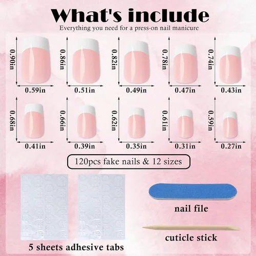 Miniatura 3 de AddFavor Uñas Postizas de Punta Francesa Cortas, 120 piezas Uñas Postizas Blancas con Punta Francesa Uñas Postizas Cuadradas Nude Uñas Acrílicas