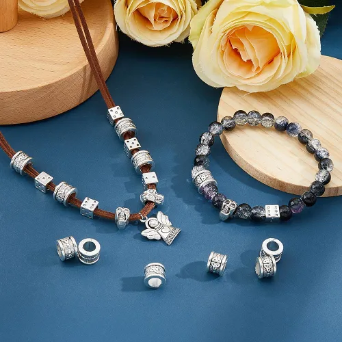 Miniatura 4 de DICOSMETIC 76 cuentas espaciadoras tibetanas de aleación europea, cuentas de plata antigua, cuentas de tubo de nudo de celtas, cuentas sueltas