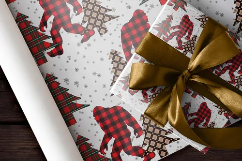 Miniatura 7 de Papel de regalo de lujo de Navidad con diseño de pie grande, papel de regalo grueso para árbol de Navidad, decoración de Navidad Sasquatch