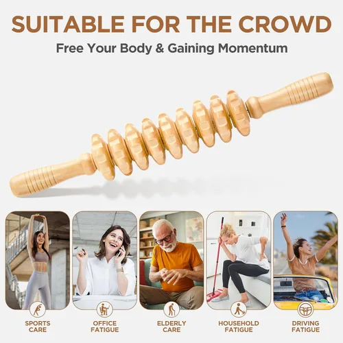 Miniatura 5 de Rodillo de masaje de madera para piernas y muslos, herramienta de mano para aliviar la fascia, drenaje linfático y esculpir el cuerpo, masajeador