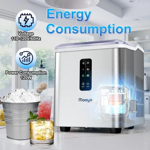 Miniatura 6 de Máquina para hacer hielo para encimera, 26.5 libras en 24 horas, máquina de hielo eléctrica y máquina de hielo compacta con cuchara de hielo