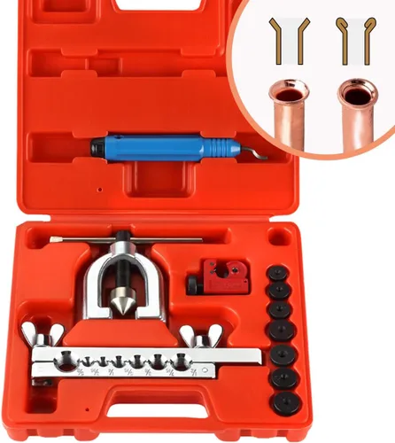 Wostore Kit de herramientas de doble abocinación para bengalas dobles individuales de 45° con 7 adaptadores, herramienta de desbarbado de freno con