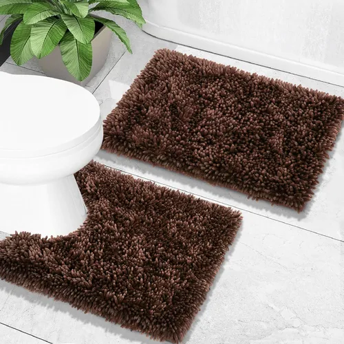 Miniatura 19 de Yimobra Juego de 2 alfombras de baño, alfombra de baño suave y absorbente y alfombra de inodoro en forma de U con respaldo antideslizante, alfombras