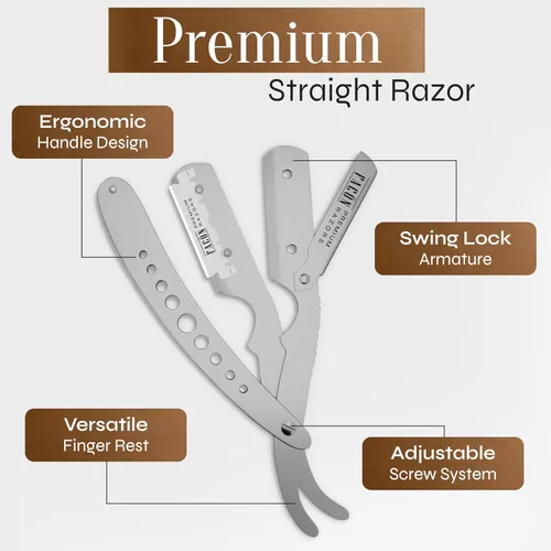 Miniatura 6 de Facón Navajas rectas para hombres - Kit de navaja de barbero profesional de borde recto con 100 cuchillas, afeitadora clásica de acero inoxidable El